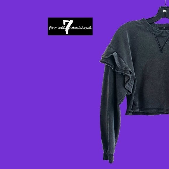 7 FOR ALL MANKIND NEW Skater Ruffled Drop Shoulders Crop Sweatshirt XS - Picture 4 of 11
